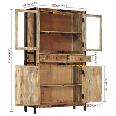Hoge kast 100x40x175 cm massief ruw mangohout
