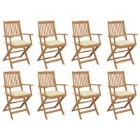 Tuinstoelen 8 st inklapbaar met kussens massief acaciahout - thumbnail