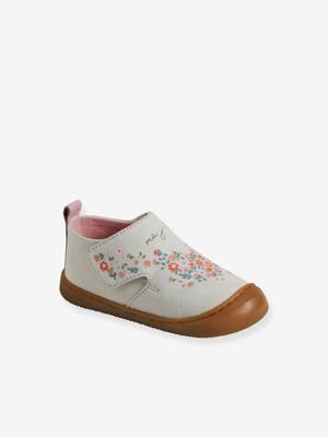 Stoffen sloffen met klittenband en print voor baby wit, bedrukt