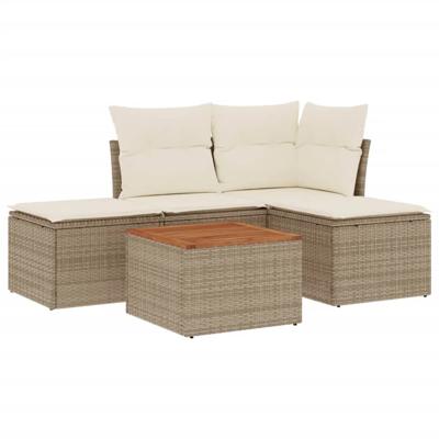 5-delige Loungeset met kussens poly rattan beige - thumbnail