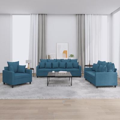 3-delige Loungeset met kussens fluweel blauw