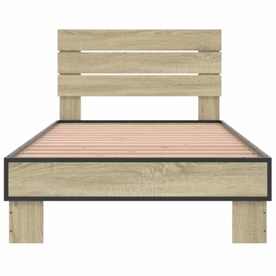 Bedframe bewerkt hout metaal sonoma eikenkleurig 135x190 cm