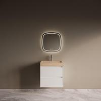 Badmeubelset Riga Travertin met Wastafel 60 cm Mat Wit - thumbnail