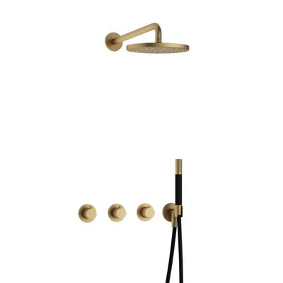 Hotbath Cobber - Inbouw Regendoucheset - Geborsteld Messing - 2 Stopkranen - Thermostatisch - Wandarm 40 cm - Hoofddouche 200 mm - Staafhanddouche - Waterbesparend