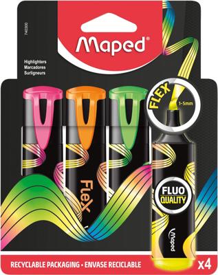 Maped Fluo'Peps Flex markeerstift, assorti, doosje van 4 stuks Maped Fluo'Peps Flex markeerstift, assorti, doosje van 4 stuks