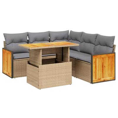 6-delige Loungeset met kussens poly rattan beige