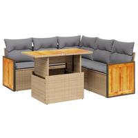 6-delige Loungeset met kussens poly rattan beige - thumbnail