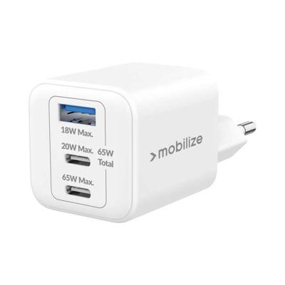 Mobilize Wall Charger 2x USB-C + 1x USB GaN 65W with PD/PPS White