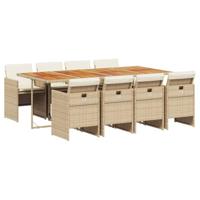 9-delige Tuinset met kussens poly rattan beige - thumbnail