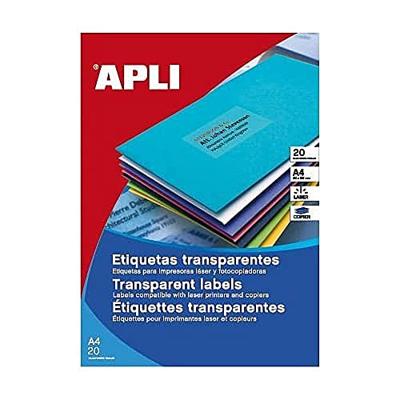 Apli Transparante etiketten ft 210 x 297 mm (b x h), 20 stuks, 1 per blad, doos van 20 blad