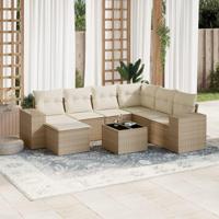 8-delige Loungeset met kussens poly rattan beige - thumbnail
