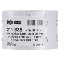 WAGO 211-835 211-835 Kabelmarkeringssysteem Markeringsvlak: 25 x 10 mm Wit Aantal markeringen: 500 500 stuk(s) - thumbnail