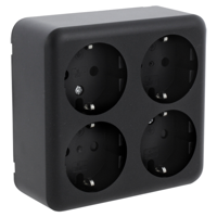 Q-LINK - Wandcontactdoos - Opbouw - 4-voudig Stopcontact - Randaarde - Kinderbeveiliging - Mat Zwart - thumbnail
