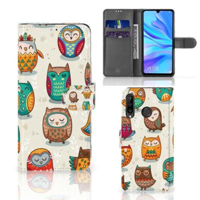 Huawei P30 Lite (2020) | Telefoonhoesje | Met pasjeshouder | Vrolijke Uilen