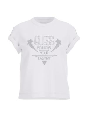 Guess Script Lace Logo T-Shirt Dames Wit - Maat S - Kleur: Wit | Soccerfanshop