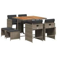 9-delige Tuinset met kussens poly rattan grijs - thumbnail