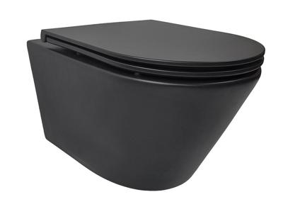 Wiesbaden Rimless Wandcloset Tornado Flush Mat Zwart Met Flatline Toiletzitting Softclose En Quick Release Mat Zwart