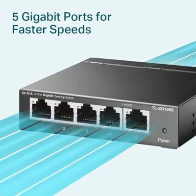TP-Link TL-SG105S, 5 Port Gigabit Ethernet Network Switch, Ethernet Splitter, Hub, Desktop and Wall-Mounting, Sturdy Metal, Fanless, Plug and Play, Energy-Saving