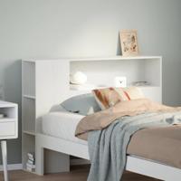 Hoofdbord met opbergruimte 90 cm massief grenenhout wit - thumbnail