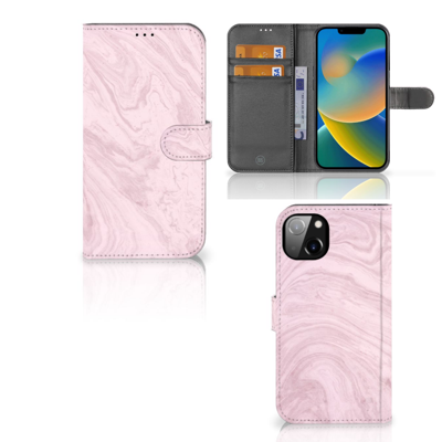 iPhone 14 Plus | Bookcase | Marble Pink - Origineel Cadeau Vriendin