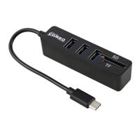 2 in 1 TF & SD-kaartlezer + 3 x USB-poorten naar USB-C/type-C HUB Converter totale lengte: 24cm (zwart) - thumbnail