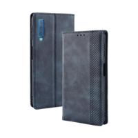 Magnetische Buckle retro textuur horizontale Flip lederen case voor Galaxy A7 (2018) met houder & kaartsleuven & portemonnee (blauw) - thumbnail