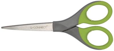 Q-CONNECT schaar Premium, ft 17 cm, rechts en links, scherpe punt, RVS, grijs/groen, blister van 1 stuk