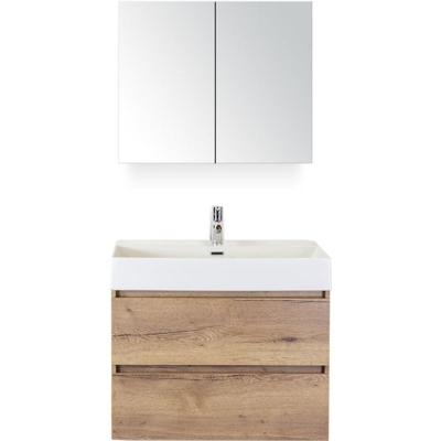 Maxx XL Badmeubelset 80 cm - Natuur Eiken - Wastafel Kube 1 Kraangat met Spiegelkast