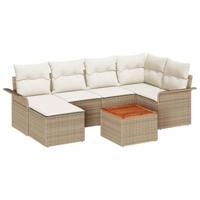 Tuinbankenset met kussen 7 pcs Beige poly rattan - thumbnail