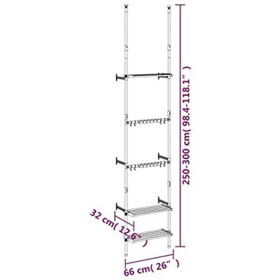 VidaXL Tuinrek met 3 schappen telescopisch aluminium zilverkleurig