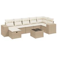 7-delige Loungeset met kussens poly rattan beige - thumbnail