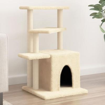 vidaXL Kattenmeubel met sisal krabpalen 83,5 cm crèmekleurig, kattenpaal, kattenboom, kattenkrabpaal, kattenhuis, kattenmeubel, kattenpalen