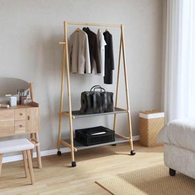 VidaXL Kledingrek met schappen en wielen 96x45,5x155,5 cm bamboe VidaXL Kledingrek met schappen en wielen 96x45,5x155,5 cm bamboe
