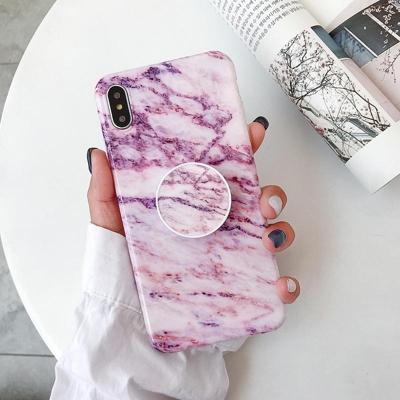 Marmer anti-drop TPU bescherming achtercover voor iPhone XS Max met opvouwbare houder (Z19)