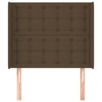 Hoofdbord met randen 147x16x118/128 cm stof donkerbruin - thumbnail