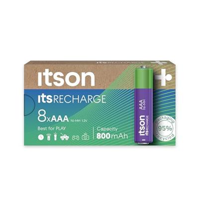 ITSON, gebruiksklare AAA Pro oplaadbare NiMH-batterijen, 800 mAh, verpakking van 8, voor klokken, zaklampen, afstandsbedieningen, HHR03-800IT/8CP