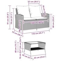 Tuinbank 2-zits met kussens & tafel poly rattan lichtgrijs - thumbnail