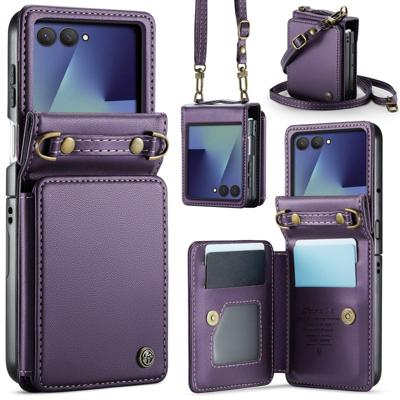CaseMe Samsung Galaxy Z Flip 7 PU Leren Backcover hoesje met kaarthouder - Paars