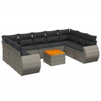 10-delige Loungeset met kussens poly rattan grijs - thumbnail