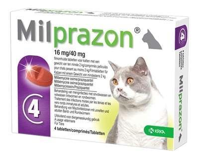 KRKA MILPRAZON ONTWORMINGSTABLETTEN KAT >2 KG 16 MG/40 MG 4 TBL