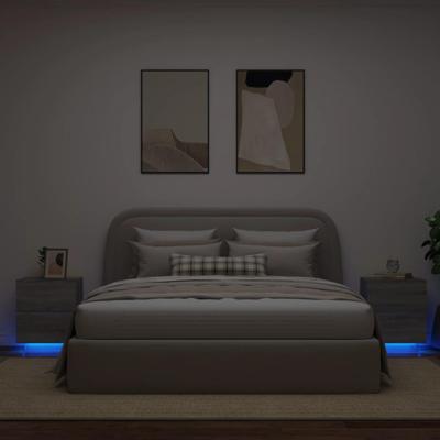 Nachtkastjes met LED-verlichting 2 st bewerkt hout grijs sonoma