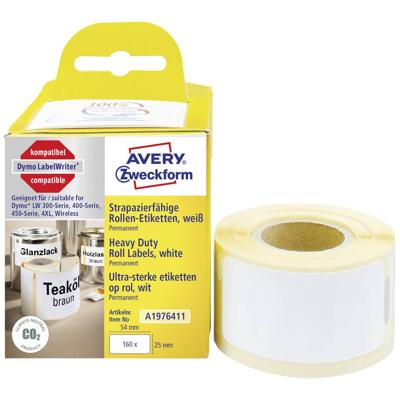 Avery-Zweckform Rol met etiketten Compatibel vervangt DYMO 1976411 25 x 54 mm Folie Wit 160 stuk(s) Permanent hechtend Universele etiketten A1976411 Avery-Zweckform Rol met etiketten Compatibel vervangt DYMO 1976411 25 x 54 mm Folie Wit 160 stuk(s) Permanent hechtend Universele etiketten A1976411