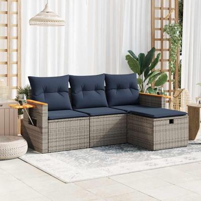 4-delige Loungeset met kussens poly rattan grijs