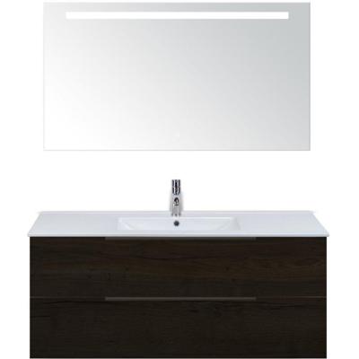 Seville Badmeubelset 120 cm - 2 Laden Black Oak Edge - Wastafel Enjoy Enkel met Sence Spiegel