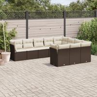 11-delige Loungeset met kussens poly rattan bruin - thumbnail