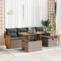 6-delige Loungeset met kussens poly rattan grijs - thumbnail