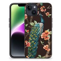iPhone 15 Dierenprint Telefoonhoesje Pauw met Bloemen - thumbnail