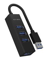 ICY BOX 4-poorts USB Hub 3.0 met USB 3.0-verbinding, geïntegreerde kabel, aluminium, zwart - thumbnail