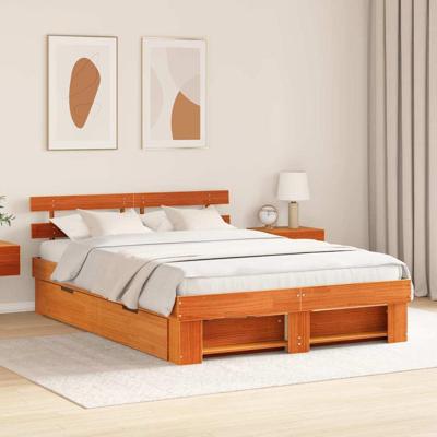 Bedframe met lade Wasbruin 150 x 200 cm Massief grenenhout