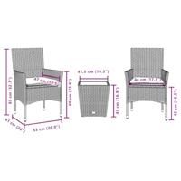 3-delige Bistroset met kussens poly rattan en glas zwart - thumbnail